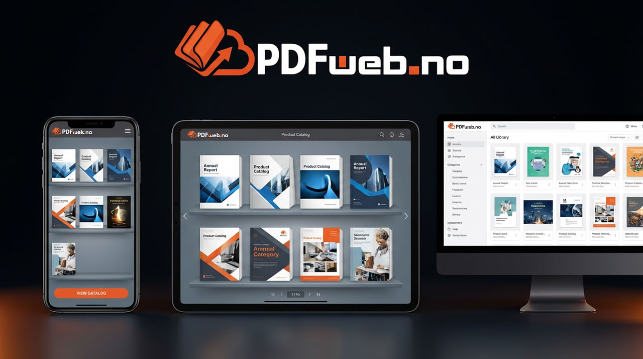 PDFweb digital bokhylle på desktop, tablet og mobil